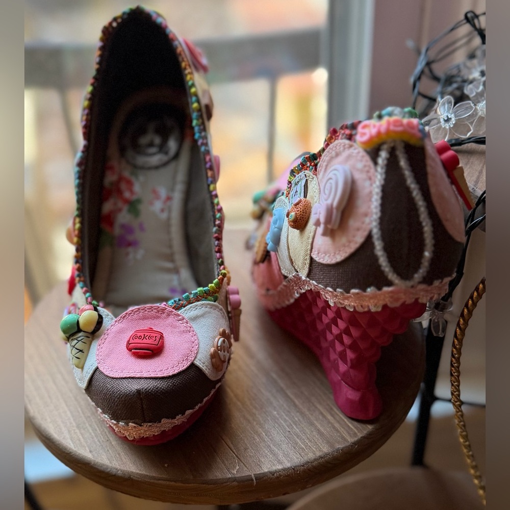 Customized OOAK Hand-Adorned Statement Wedge in Sweet Treats Theme. 7/7.5